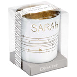 First name tealight holder in white and gold glass