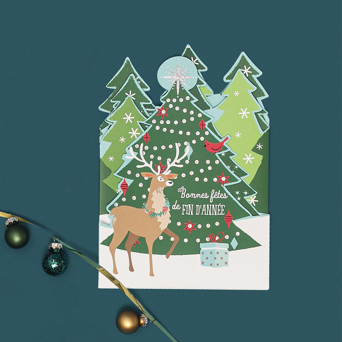 Carte de vœux accordéon - Forêt de Noël