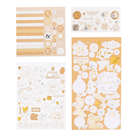 Kit of self-adhesive stickers and die cuts White and gold